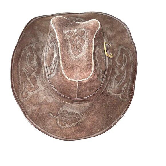 Handmade Vintage Mens Cowboy Hat Stamped Leather Size Small Western Brown Suede - Picture 3 of 13